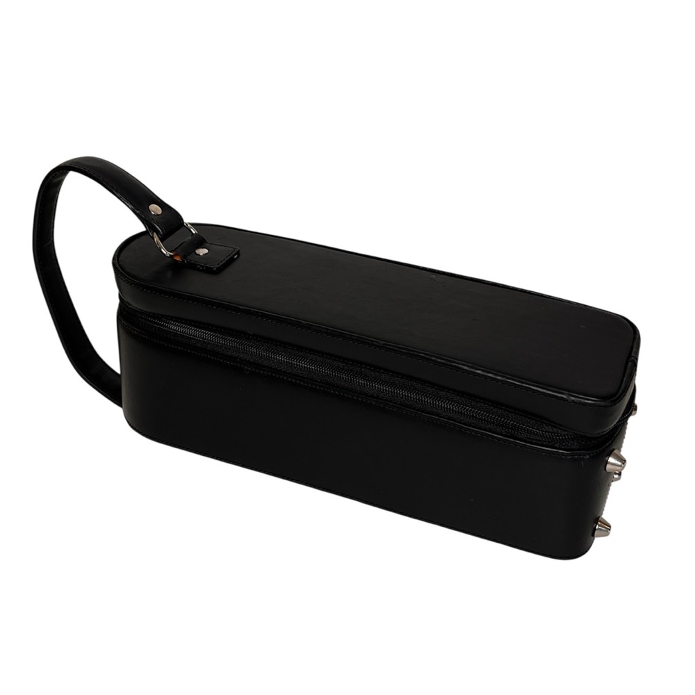 Leeman Designs Black Lan Cowhide Wine Bottle Caddy Tote Case with Corkscrew